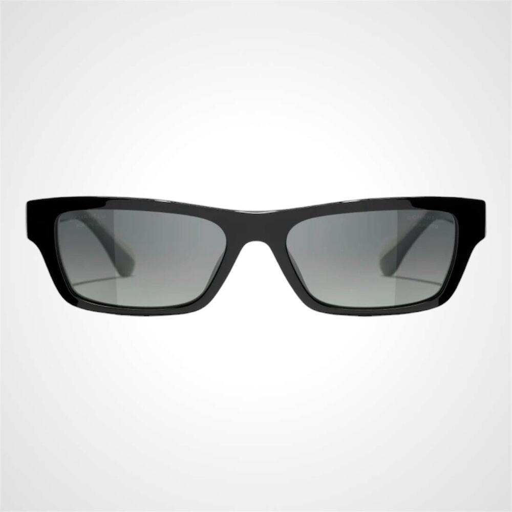 New CHANEL Sunglasses Black Polarized Acetate Strass Crystal CC Rectangle Womens - Picture 2 of 5